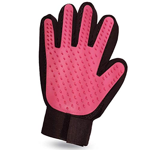 XDKS Handschuh zum Entfernen von Haustierhaaren, Fellpflege-Handschuh, Massage-Handschuh mit verbessertem Fünf-Finger-Design, für Katzen und Hunde mit langem und kurzem Fell (linke Hand, rosa) von XDKS