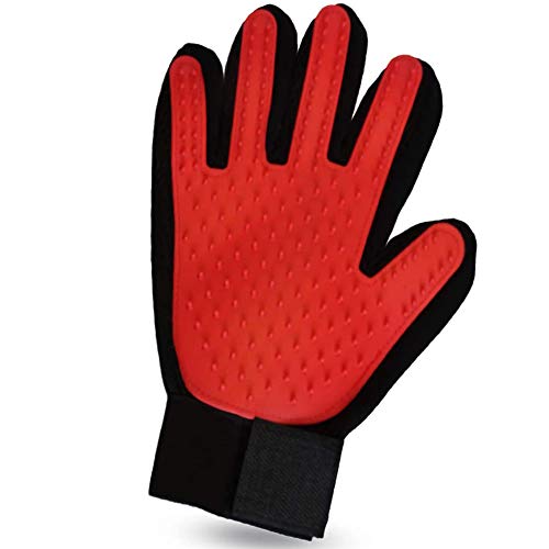 XDKS Handschuh zum Entfernen von Haustierhaaren, Fellpflege-Handschuh, Massage-Handschuh mit verbessertem Fünf-Finger-Design, für Katzen und Hunde mit langem und kurzem Fell (linke Hand, rot) von XDKS