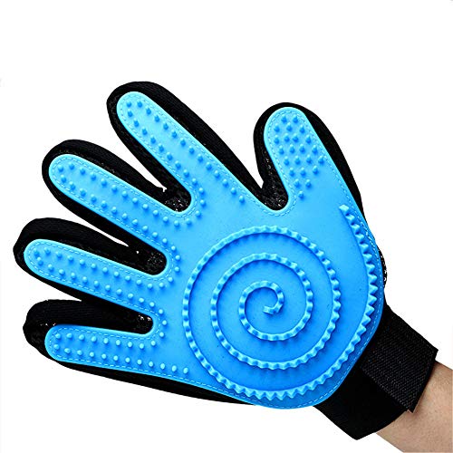 XDKS Premium Enthaarungshandschuhe, Tierhaarentferner-Handschuh, Massage-Handschuh mit verbessertem Fünf-Finger-Design, perfekt für Hunde und Katzen mit langem und kurzem Fell (Blau, 1 Paar) von XDKS