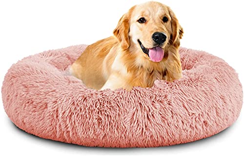 XDKS Rundes Plüsch-Katzen-Hundebett, Waschbares Flauschiges Haustierbett Für Große Mittelgroße Small Hunde (2XL(92 × 92 × 18cm),Rosa) von XDKS