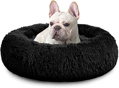 XDKS Rundes Plüsch-Katzen-Hundebett, Waschbares Flauschiges Haustierbett Für Große Mittelgroße Small Hunde (L(59 × 59 × 18cm),Schwarz) von XDKS