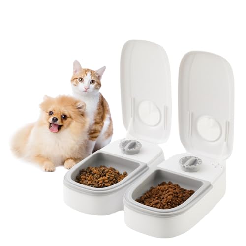 XEERUN 2 Stück Automatischer Katzenfutterspender mit 48H Timer, 700 ml Automatische Mahlzeiten, Trocken- und Nassfutterspender, für Katzen und kleine/mittelgroße Hunde von XEERUN