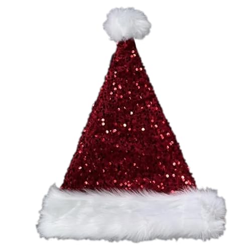 Weihnachtsmütze mit Pailletten und weißer pelziger Krempe für Weihnachtsfeiern, Verkleidungen, Cosplay, Pailletten, Weihnachtsmützen für Hunde von XEYYHAS