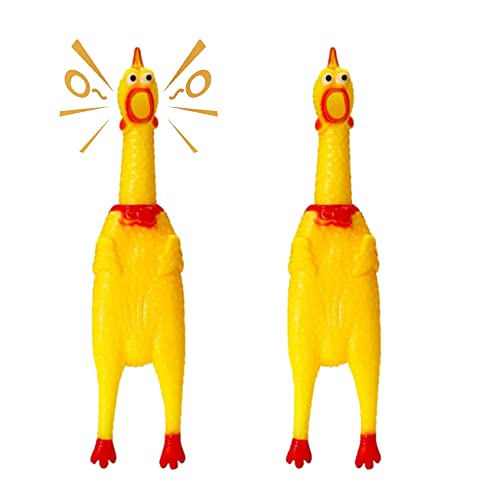 XFLYP 2 Stück 32cm Gummi Schreiend Hühner Spielzeug, Hundespielzeug Rubber Screaming Chicken Yellow Quietschende Dekompression Kleines Spielzeug zum Reinigen der Zähne von XFLYP