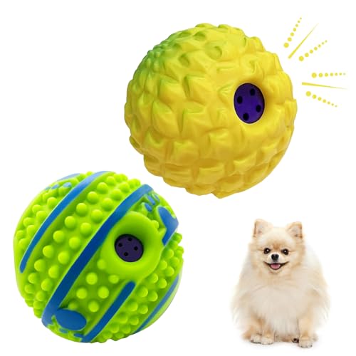 XFRJK 2 Stück Wackelbälle 7 cm Stacheliger Giggle Ball für Hunde, interaktiver Hundeball für Hunde, selbstspielendes Spielzeug, Kicher-Soundball für Hundetraining, Spielen für kleine Hunde von XFRJK