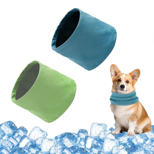 XFSRG 2 Stück Kühlhalsband für Hunde Atmungsaktives Netzgewebe Kühlendes Hundehalsband Halstuch Sommer Kühlung Schals für Haustier Outdoor Aktivitäten(Blau+Grün/S) von XFSRG