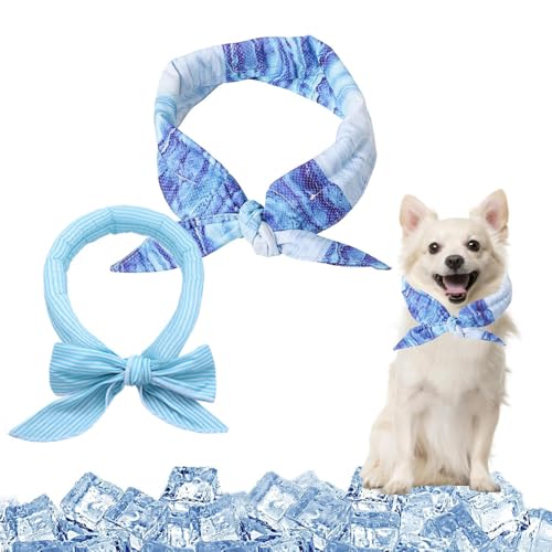 XFSRG 2 Stück Kühlhalsband für Hunde Kühlung Hundehalstuch Atmungsaktiv Cool Sommer Kopftücher für Haustier Outdoor Aktivitäten(Blau/L) von XFSRG