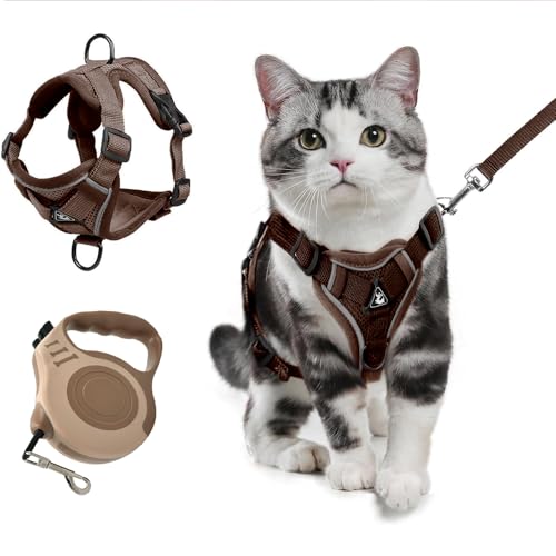XFSRG Ausbruchsicheres Katzengeschirr mit Leine für Kätzchen und Welpen als atmungsaktive Netzjacke mit Reflektorstreifen für Outdoor Abenteuer (Braun S) von XFSRG