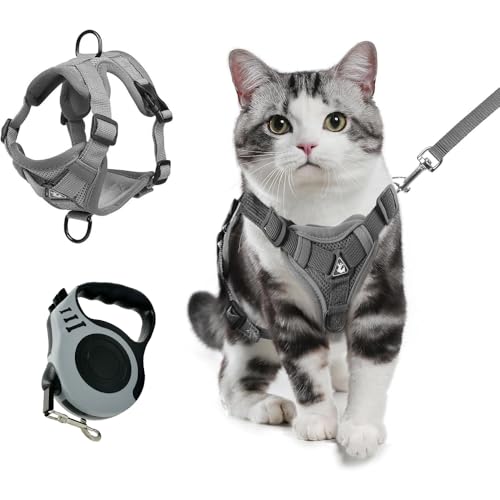 XFSRG Ausbruchsicheres Katzengeschirr mit Leine für Kätzchen und Welpen als atmungsaktive Netzjacke mit Reflektorstreifen für Outdoor Abenteuer (Grau S) von XFSRG