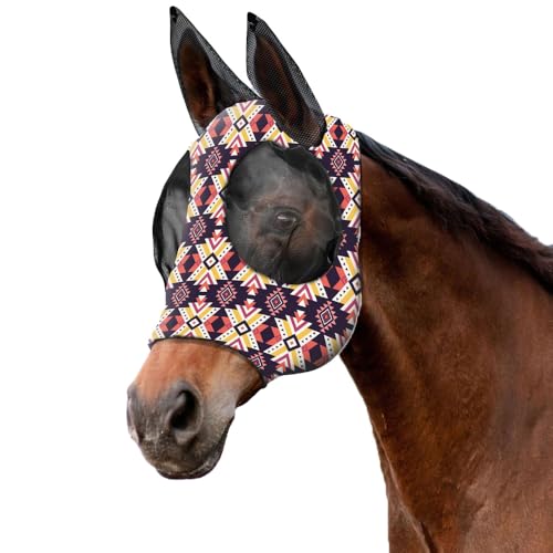 XFSRG Fliegenmaske Pferd Atmungsaktive Buntmuster Super Comfort Large Eye Space Fly Mask mit UV Schutz für Sommer und Outdoor(Violett/L) von XFSRG
