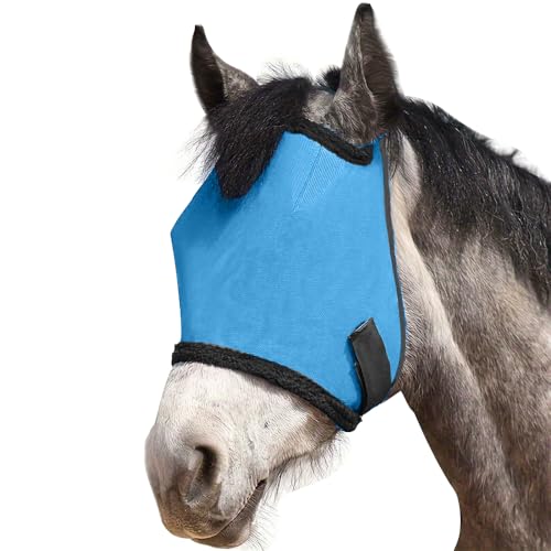 XFSRG Fliegenmaske Pferd Super Comfort Stretchy Large Eye Space mit UV Schutz Protection Ohren Schützerschutz Fly Mask(Hellblau) von XFSRG