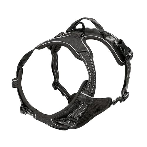 XFSRG Hundegeschirr Weich Gepolstert Einstellbar Taktisches Geschirr mit Reflektierend und D Ringe für Hunde Training Outdoor Aktivitäten (Schwarz, XL) von XFSRG