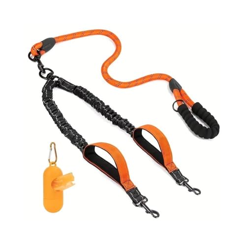 XFSRG Hundeleine Doppelleine Für 2 Hunde Verstellbare Länge Reflektierend Leine Hund Outdoor Aktivitäten (Orange) von XFSRG