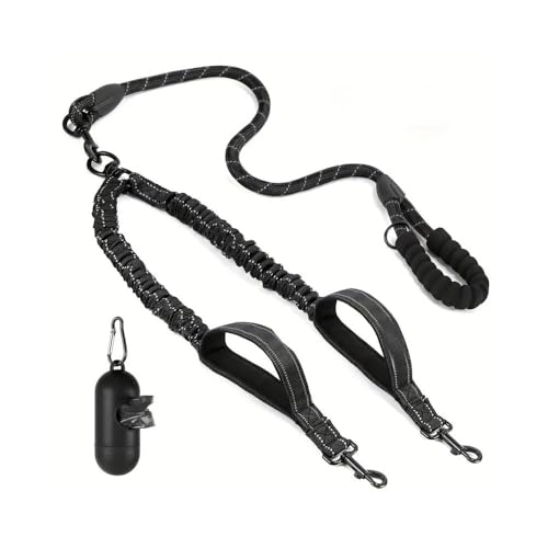 XFSRG Hundeleine Doppelleine Für 2 Hunde Verstellbare Länge Reflektierend Leine Hund Outdoor Aktivitäten (Schwarz) von XFSRG