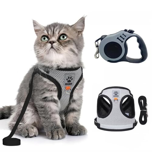 XFSRG Katzengeschirr Set mit Verstellbarer Katzenweste und ausbruchsicherer Leine für Katzen und kleine Hunde als sicheres Geschirr mit hohem Spaziergänge (S) von XFSRG