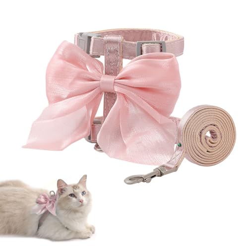 XFSRG Katzengeschirr mit Leine Ausbruchsicher Rosa Katzenleine mit Geschirr für Katzen Verstellbar Katzen Geschirr Set für Katze Kätzchen Kleine Hunde Puppy Kaninchen (S) von XFSRG