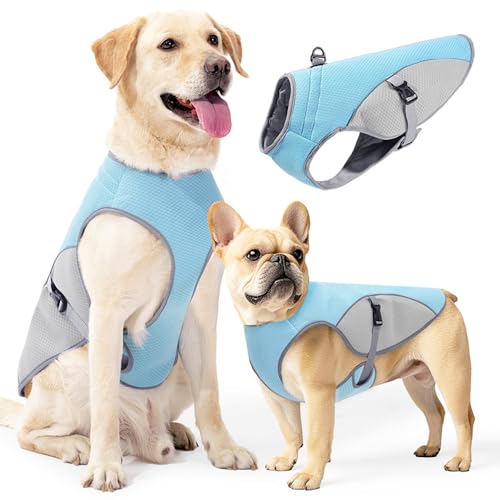XFSRG Kühlweste Hund UV Schutz Shirt Leichtes Atmungsaktive Sommerweste mit Reflektierenden Streifen für Hunde Aktivitäten Draußen Wandern Training (Blaugrau, S) von XFSRG