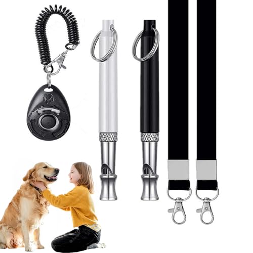 XFSRG 2 Pack Hundepfeife Gegen Bellen Mit Klicker & 1 Lanyard professionelle Ultraschall-Hundepfeifen Verstellbare Hundepfeife Gegen Bellen Für Training Alltag Ihrer Hunde von XFSRG