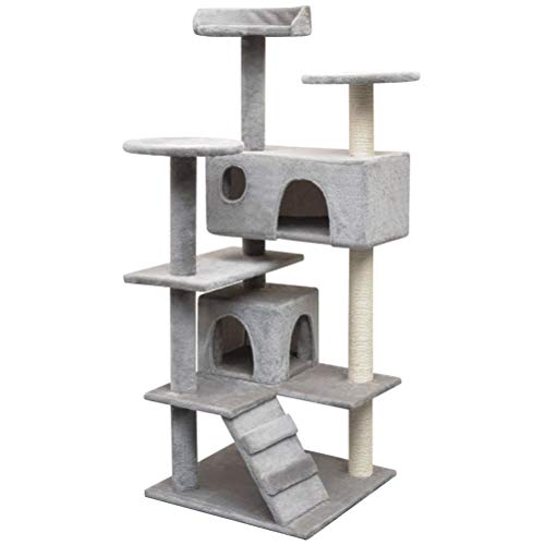 Katzenspielzeug, Kratzbaum mit Kratzbäumen, 125 cm, dunkelblau, mit Katzenkratzern umwickelte Stöcke, Katzenklettergerüst, Haustierprodukt (Farbe: Silber) (Grau) von XFZJCHAP