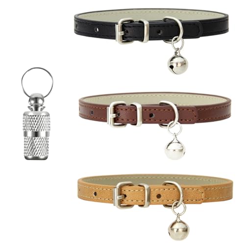XFentech 3 Stück Katzenhalsband - PU Katzenhalsbänder mit Metallschnalle und Glöckchen Haustier Halsband Gürtel Halsband für Katzen XFentech 3 Stück Katzenhalsband - PU Katzenhalsbänder mit Metallschnalle und Glöckchen Haustier Halsband Gürtel Halsband für Katzen von XFentech