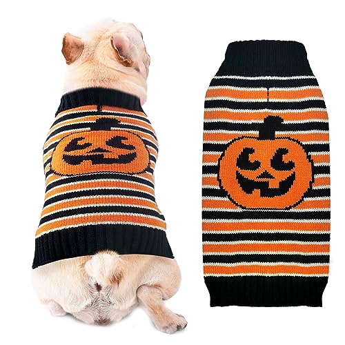 XGDMEIL Halloween-Hundepullover, lustiger Kürbis, Welpen, Strickwaren mit Loch für die Leine, Rollkragen, Hundekleidung, warme Haustierkostüme für kleine, mittelgroße und große Hunde, Katzen, Herbst, von XGDMEIL