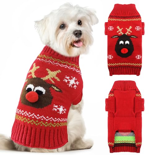 XGDMEIL Hunde-Weihnachtspullover, niedliches Rentier für XS, kleine, mittelgroße und große Hunde, Katzen, warm, grau, Weihnachtsstrick-Kostüm, Welpen, Pullover, Strickpullover, Pullover, Neujahr, von XGDMEIL