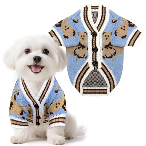XGDMEIL Pullover für kleine Hunde, niedlicher Bär, gestrickt, für kleine, mittelgroße Hunde, weiches Haustier, Welpen, Katzen, Strick-Outfits, Herbst, Winter, warm, für Jungen, Mädchen, Hunde von XGDMEIL