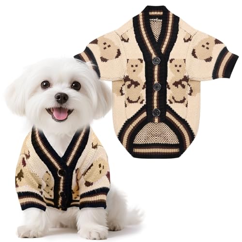 XGDMEIL Pullover für kleine Hunde, niedlicher Bär, gestrickt, für kleine, mittelgroße Hunde, weiches Haustier, Welpen, Katzen, Strick-Outfits, Herbst, Winter, warm, für Jungen und Mädchen, Strickwaren von XGDMEIL