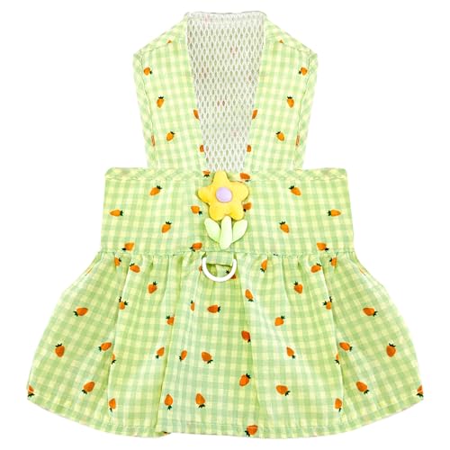 XGDMEIL Süßes Hundekleid mit Blumenmuster und D-Ring, kariert, Prinzessinnen-Mädchen, für Frühling und Sommer, atmungsaktiv, Haustier-Welpenkleidung (Grün, M) von XGDMEIL