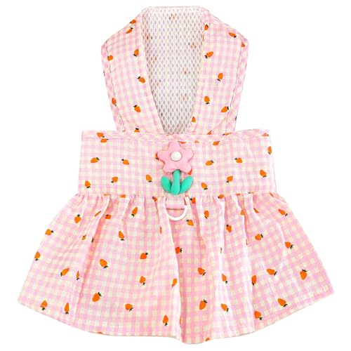 XGDMEIL Süßes Hundekleid mit Blumenmuster und D-Ring, kariert, Prinzessinnen-Mädchen, für Frühling und Sommer, atmungsaktiv, Haustierwelpenkleidung (Rosa, Größe M) von XGDMEIL
