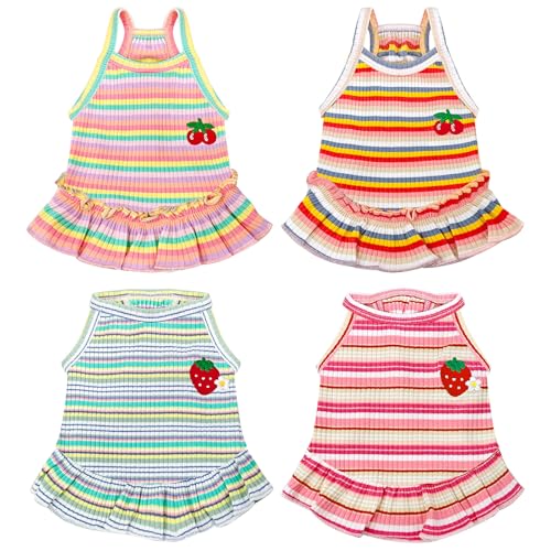 XGDMEIL Süßes Kleid für kleine Hunde, Mädchen, Hündinnen, Frühling, Sommer, Haustier, Welpen, Katzen, gestreiftes Kleid, Outfits für Shih Tzu, Yorkies, Chihuahua, Malteser (4 Stück, Größe M) XGDMEIL Süßes Kleid für kleine Hunde, Mädchen, Hündinnen, Frühling, Sommer, Haustier, Welpen, Katzen, gestreiftes Kleid, Outfits für Shih Tzu, Yorkies, Chihuahua, Malteser (4 Stück, Größe M) von XGDMEIL
