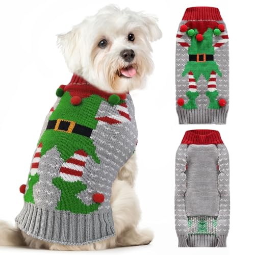 XGDMEIL Weihnachtspullover für Hunde, Hässlicher Clown für XS, kleine, mittelgroße und große Hunde, Katzen, Weihnachten, gestrickt, grauer Pullover, Haustier-Outfit, Kostüm, Pullover, Welpen, Kleidung von XGDMEIL