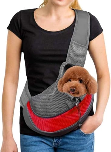XGOPTS Hundetragetasche Verstellbar Tragetasche Hund bis 5 kg Atmungsaktiv Tragetuch Hund Outdoor Hundetasche für Kleine Hunde Katzen Rot von XGOPTS
