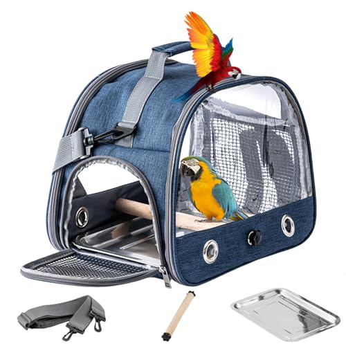 XGOPTS Vogel Transporttasche mit Stehstange und Edelstahl-Tablett Vogel Transportbox Tragbarer Vogelkäfig Nymphensittich Rucksack Wellensittich Zubehör für Papageien,Sittiche (Blau) von XGOPTS