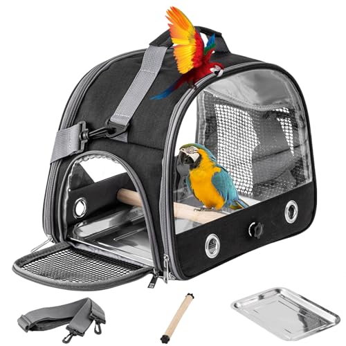 XGOPTS Vogel Transporttasche mit Stehstange und Edelstahl-Tablett Vogel Transportbox Tragbarer Vogelkäfig Nymphensittich Rucksack Wellensittich Zubehör für Papageien,Sittiche (Schwarz) von XGOPTS