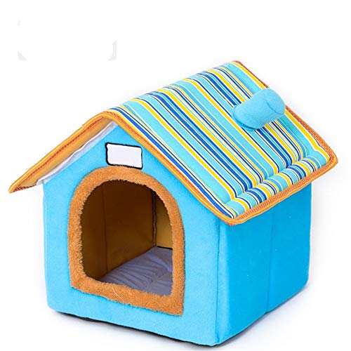 XGWML Winter-Katze Hundehütte Warm Herausnehmbare Und Waschbare Hundehütte Katze Zwinger Haustier-Nest-Chimney House Nest Pet Supplies Pulverblau Blau Braun S M L (Blue,M) von XGWML