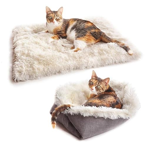 XHDZSW Katzenbett Flauschig, Katzenkissen Warm Katzen Bett, Katzenbett Haustierbett, Plüsch Katzen Schlafplatz, Katze Bett Weich, für Katzen und Kleine Hunde (L,Weiß) von XHDZSW