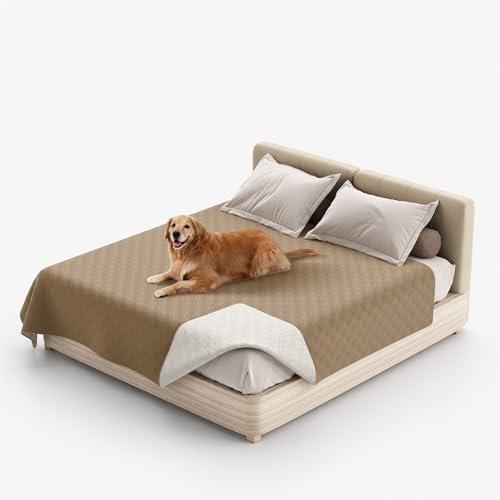 XHDZSW Wasserresistent Hundedecke - wasserdichte Hundedecke für Couch & Bett, Waschbare Haustier-Couch-Abdeckung, rutschfeste Bett Sofa Autositz Möbelschutzmatte (52x82in,Grau-Braun) von XHDZSW