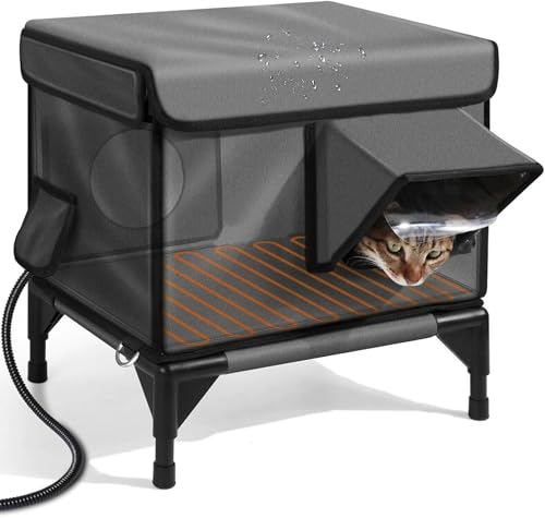 Außenes, erhöhtes, beheizbares Katzenhaus, außen Wildkatzen-Schutz, wasserdicht isoliert Hwning, für Wildkatze aus der Scheune (Dark Grey S) von XHSMYXGS