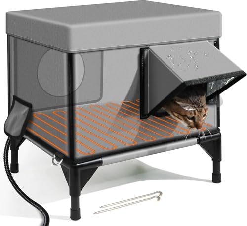 Außenes, erhöhtes, beheizbares Katzenhaus, außen Wildkatzen-Schutz, wasserdicht isoliert Hwning, für Wildkatze aus der Scheune (Light Green M) von XHSMYXGS
