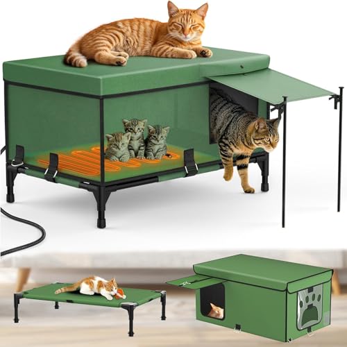XHSMYXGS Katzenhaus, selbstheizend, isoliert, wasserdicht, für den Außenbereich, mit Heizkissen für Haustiere, für Streunende und Wildkatzen, erhöhtes Design (L) von XHSMYXGS