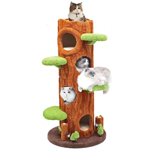 Xiamiao Magic Forest Kratzbaum Turm, 157,5 cm hoch, echtes Massivholz Katzenbaum für Multi-Katzen-Haushalt von XIAMIAO
