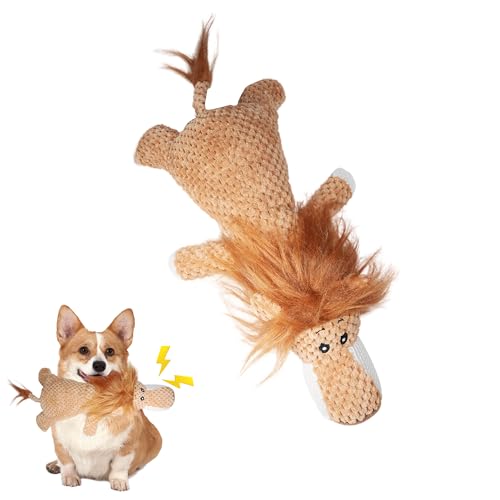 Quietschendes Plüsch-Hundespielzeug, Knisterspielzeug für kleine, mittelgroße Rassen, niedliches Stofftier mit weichem Quietscher, Spaß für Indoor-Welpen, beruhigendes Kissen, braunes Löwenspielzeug von XIANG YXWO
