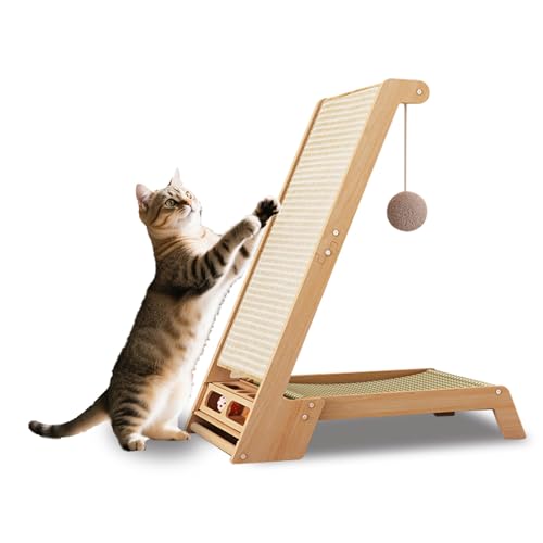 Katzenkratzbrett, 25 Zoll hoch, L-förmiges Sisal-Kratzbrett mit Katzenbett und Spielball, geeignet für Wände und Ecken (64 * 56 * 34) von XIANGFLY