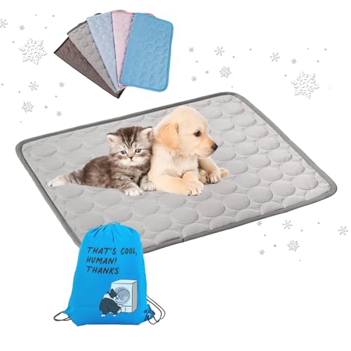 XIANGSHI Kühlmatte Hund Selbstkühlend, Mehrere Größen Kühlmatte für Hunde groß, Kühldecke Hund, Selbst Kühlende Hundebett, Kühlkissen Waschbar Haustiere (Grau,L) von XIANGSHI