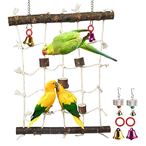 XIANJUN 5 Stück Vogelspielzeug Sittich Kletternetz Baumwollseil Leiter Kausteine Glocke Spielzeug für Lovebird Nymphensittich von Fogun