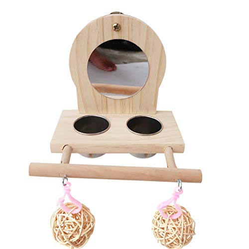 XIANJUN Papageien Spiegel Spielständer Holz Sitzstange Playgym mit Futterschale Schalen Rattan Ball von XIANJUN