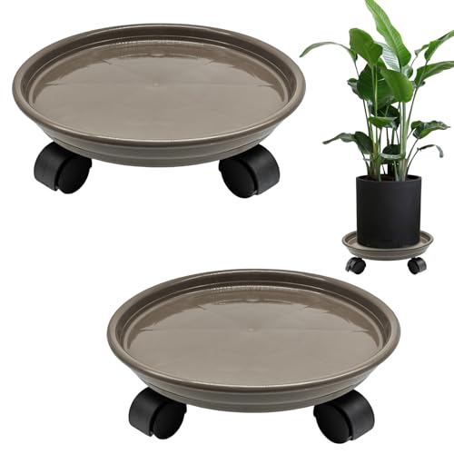 XIAONAN Pflanzenroller 2X Blumenroller 30CM,Palette mit Vier Rädern,Rollbrett Pflanzen,Blumentopf Untersetzer mit Rollen 40kg Tragkraft (Kaffee) von XIAONAN