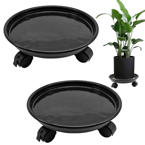 XIAONAN Pflanzenroller 2X Blumenroller 30CM,Palette mit Vier Rädern,Rollbrett Pflanzen,Blumentopf Untersetzer mit Rollen 40kg Tragkraft (Schwarz) von XIAONAN