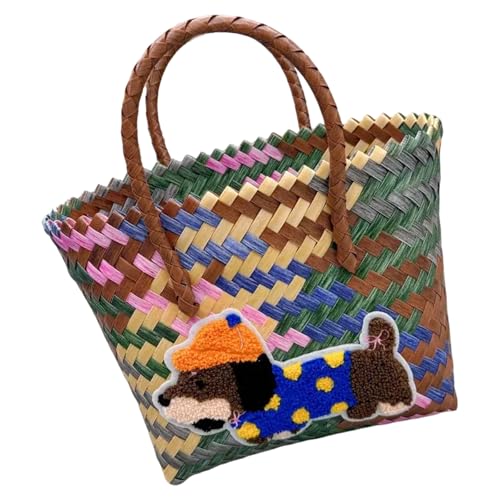 Retro Gestreifte Dackelhund Hunde Handtasche Große Kapazität Strandtaschen Fashion Haustier Liebhaber Für Pendeln Oder Einkaufen Retro Gestreifte Handtasche von XIAOQENAN